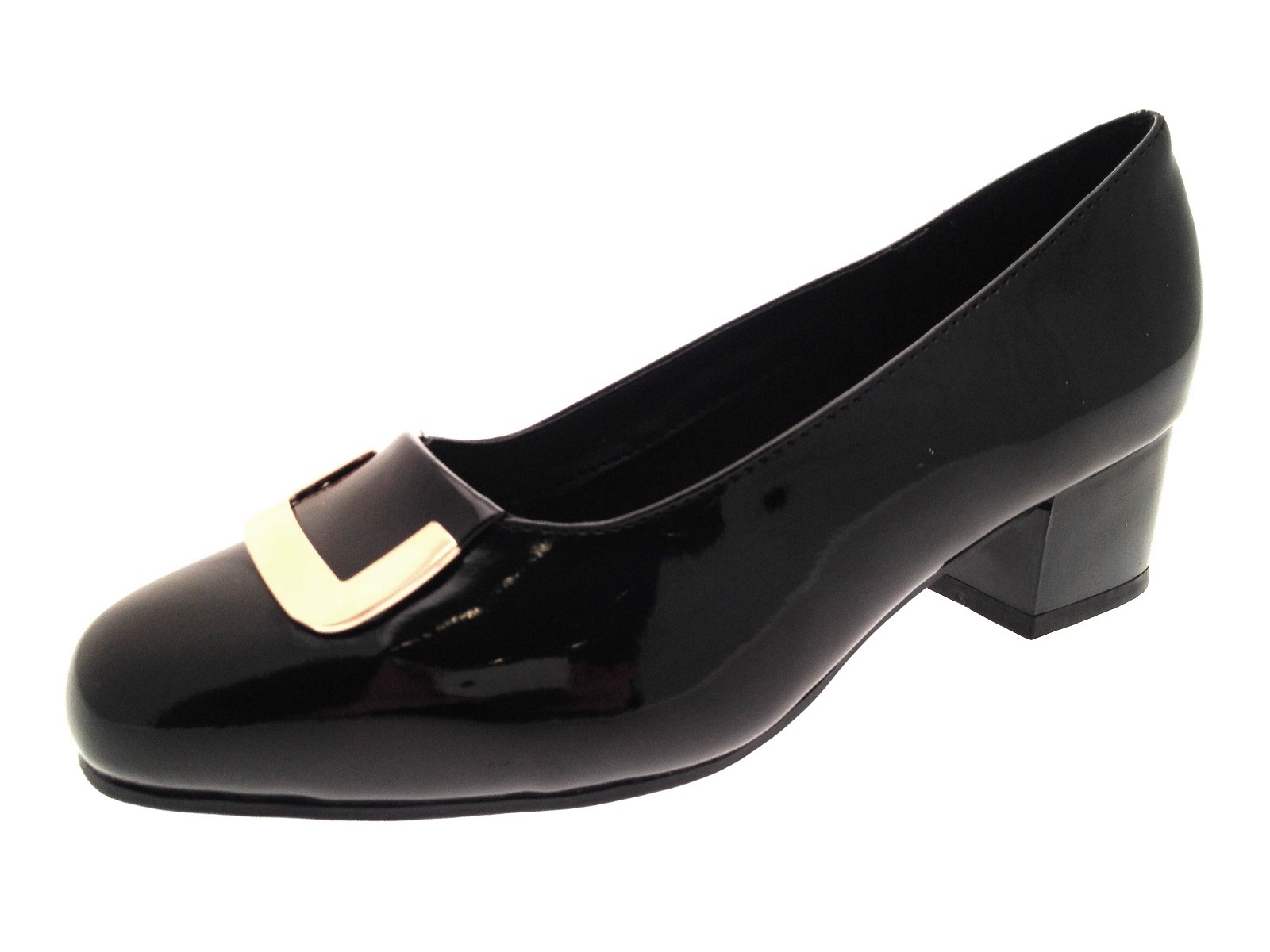 wide fit black patent court shoes
